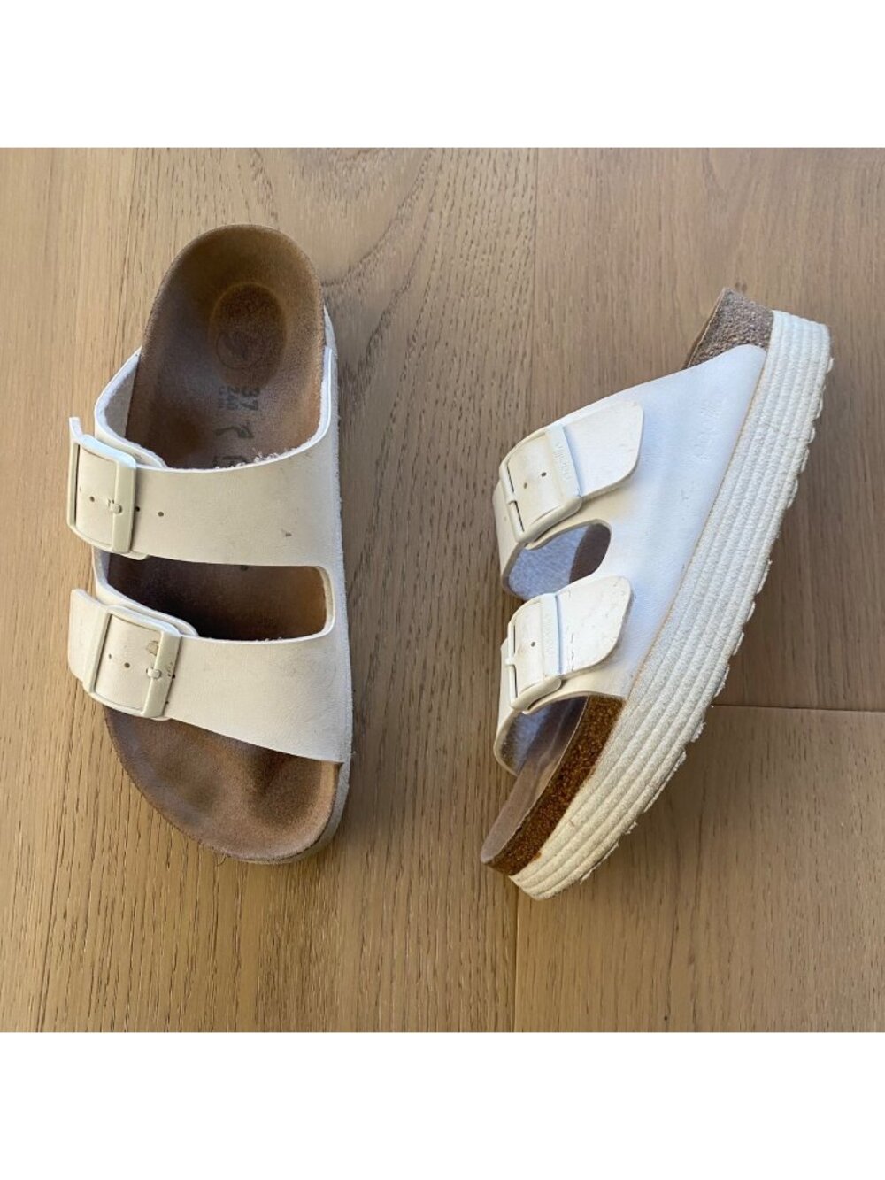 *narrow* Birkenstock Papillio Arizona Platform Sandals Shoes White